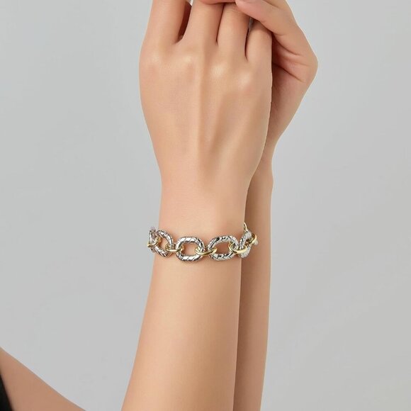 Two Tone Italian Designer Inspired Chain Link  Chunky Rope Bracelets for Women - Picture 2 of 6